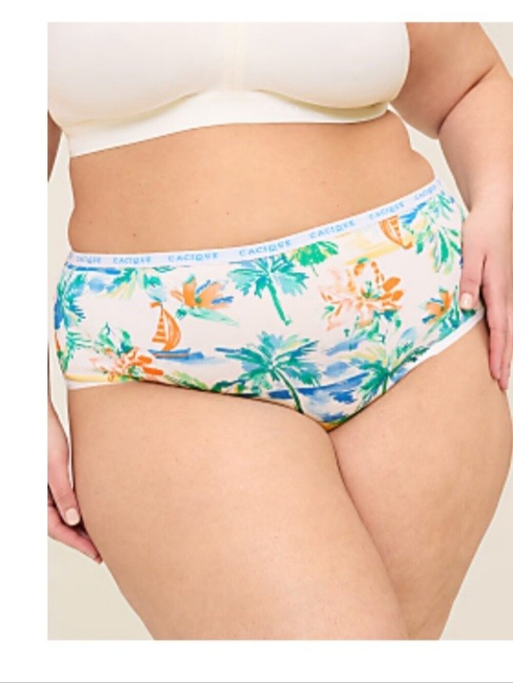 Cacique White Floral Print Briefs with Multicolor Accents
